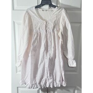 VTG Victoria's Secret Cotton BabyPink Nightgown Lace Ruffle Trim L Pearl Button